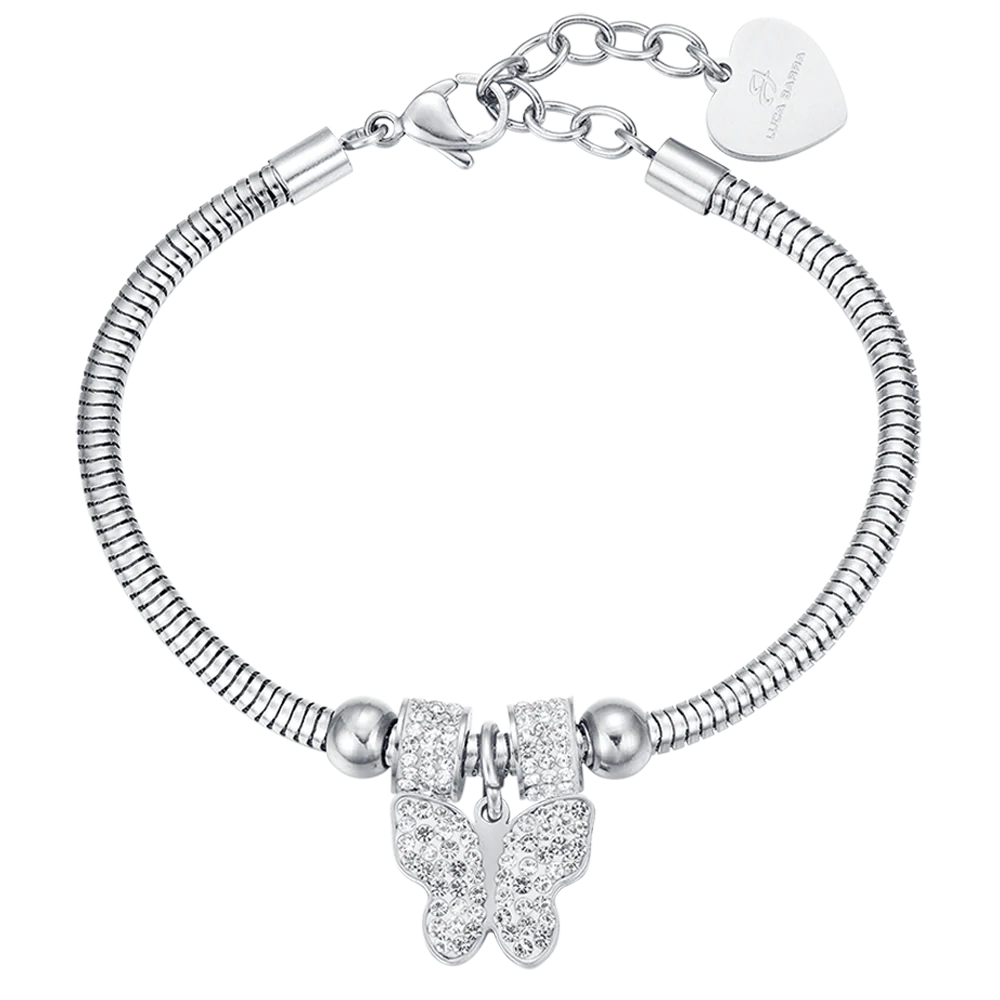 BRACCIALE DONNA IN ACCIAIO CON FARFALLA E CRISTALLI BIANCHI