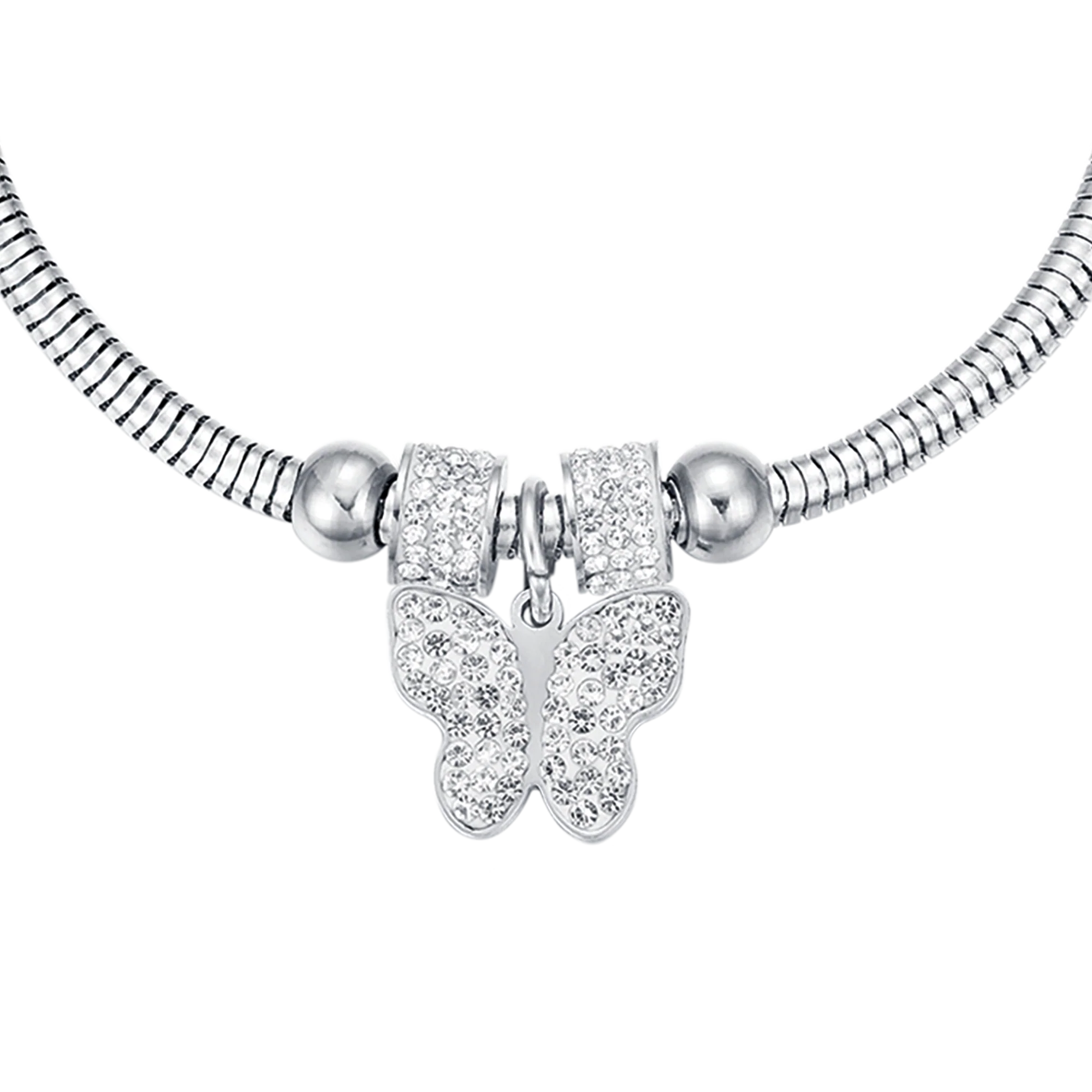 BRACCIALE DONNA IN ACCIAIO CON FARFALLA E CRISTALLI BIANCHI - Image 4