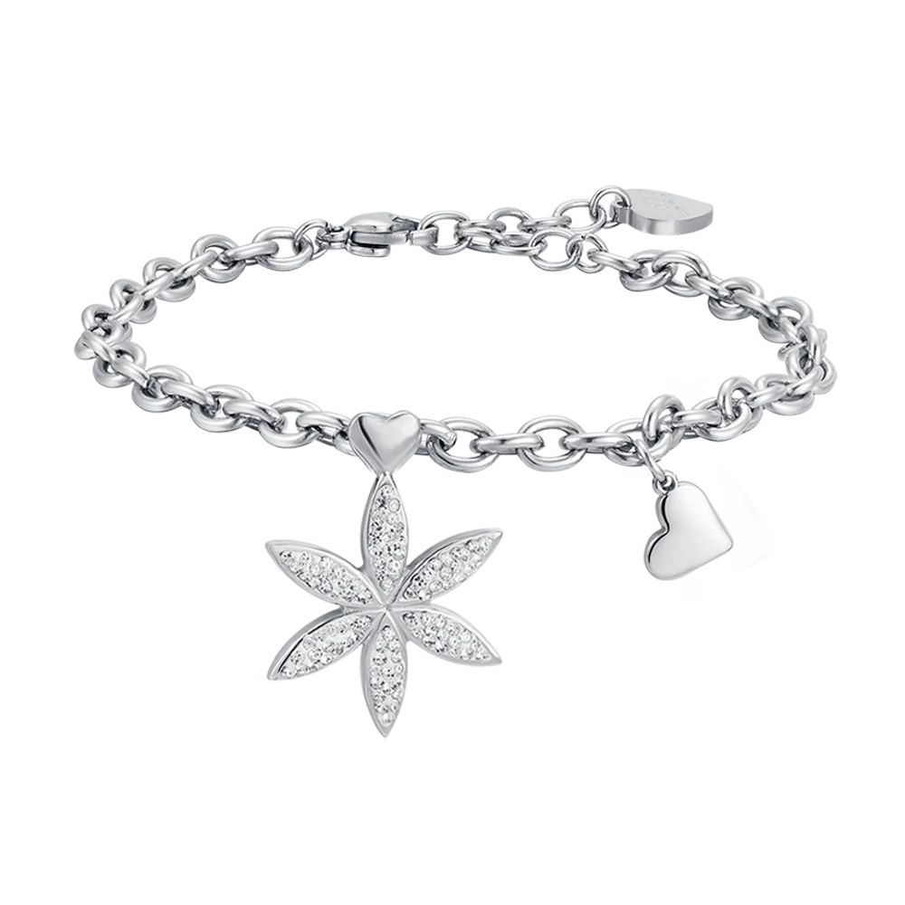 BRACCIALE DONNA IN ACCIAIO CON FIORE DELLA VITA CON CRISTALLI BIANCHI