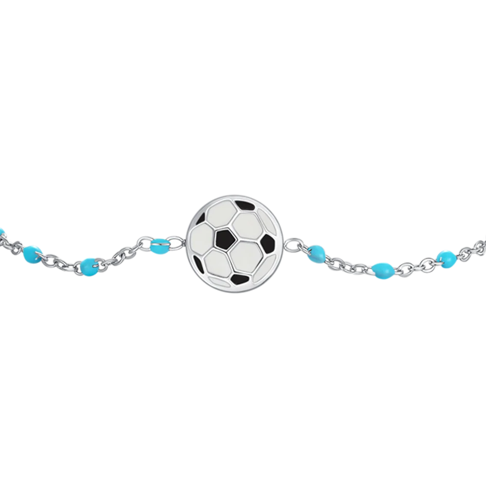BRACCIALE IN ACCIAIO CON PALLONE E PIETRE BIANCHE E AZZURRE - Image 2
