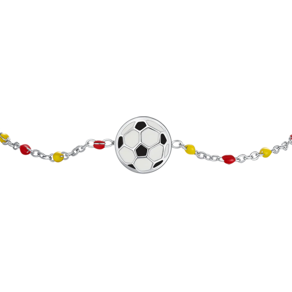 BRACCIALE IN ACCIAIO CON PALLONE E PIETRE GIALLE E ROSSE