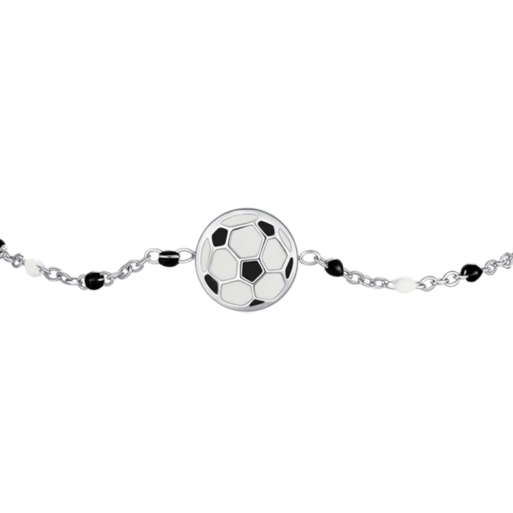 BRACCIALE IN ACCIAIO CON PALLONE E PIETRE NERE E BIANCHE - Image 2