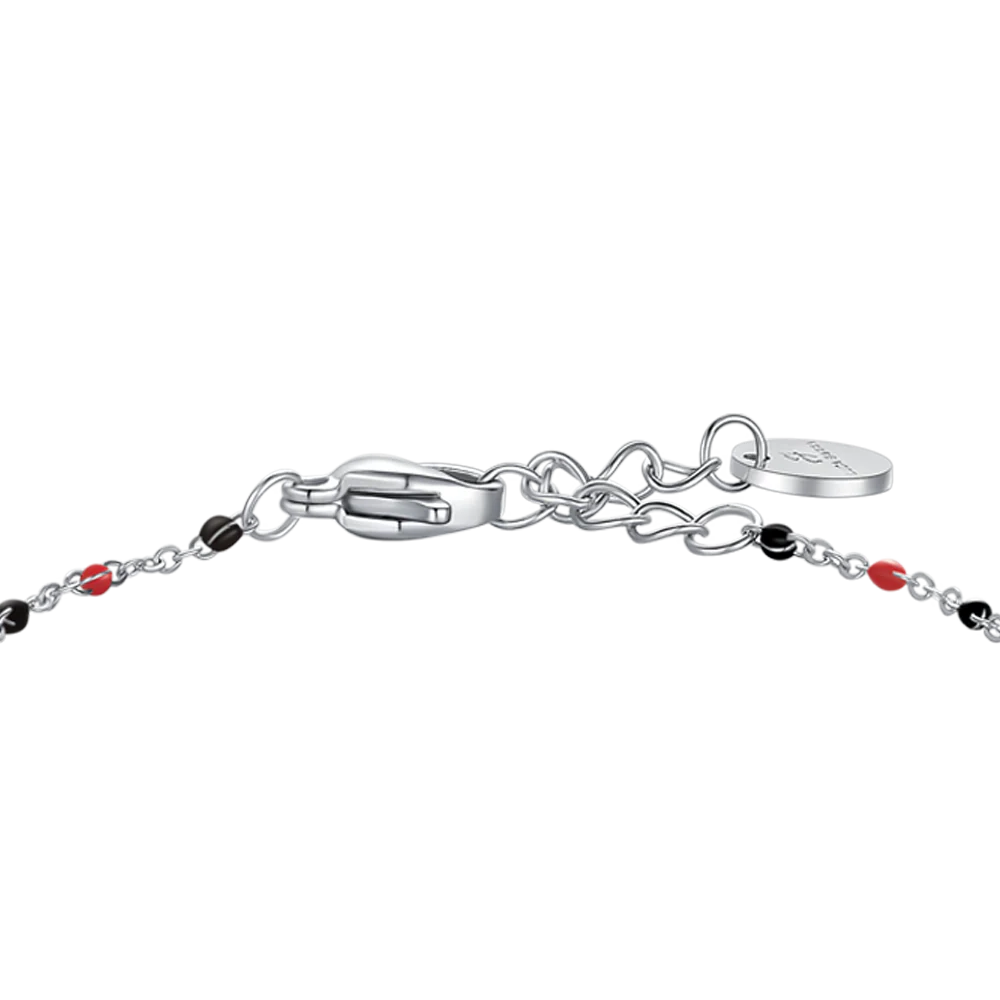 BRACCIALE IN ACCIAIO CON PALLONE E PIETRE NERE E ROSSE - Image 2