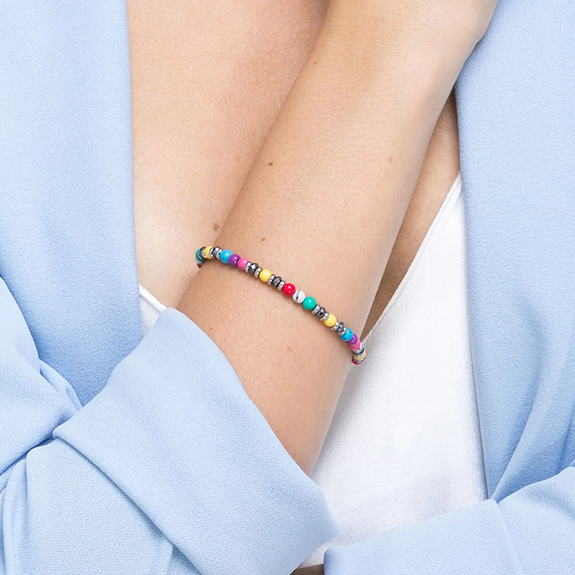 BRACCIALE IN ACCIAIO CON PIETRE MULTICOLOR - Image 2