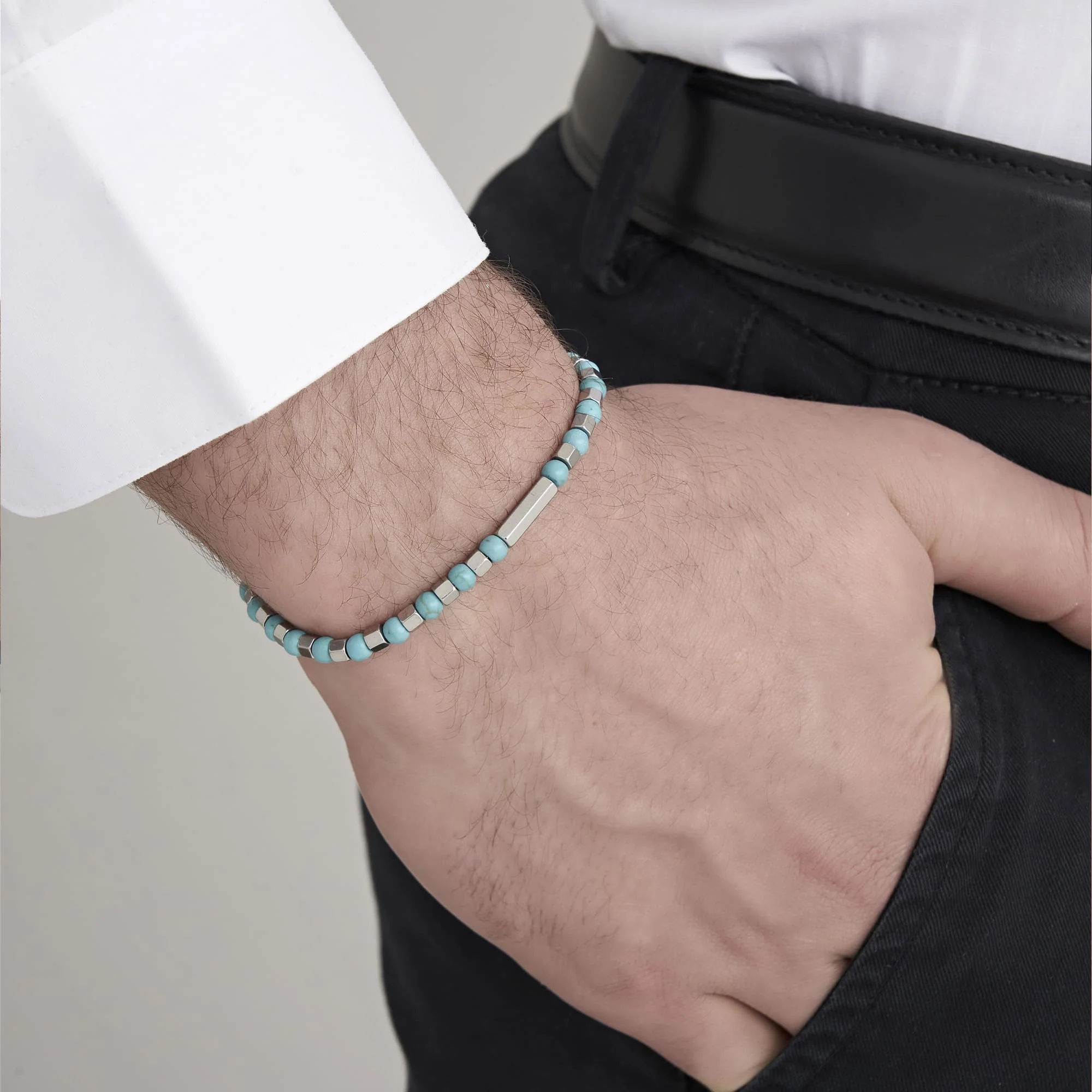 BRACCIALE UOMO IN ACCIAIO CON PIETRE TURCHESI - Image 3