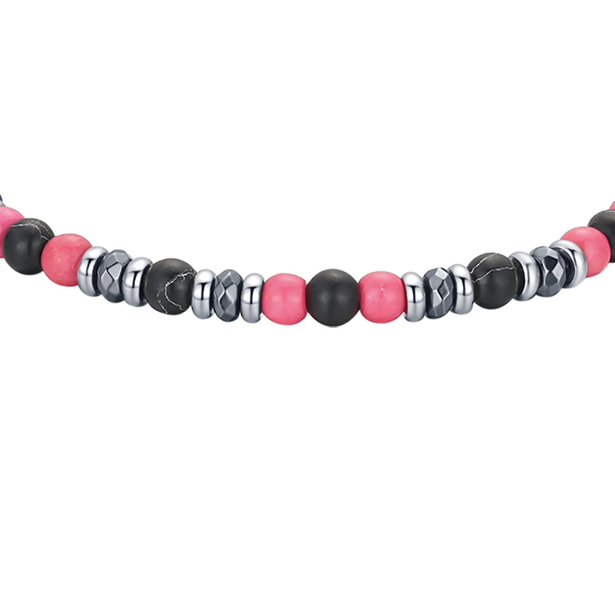 BRACCIALE IN ACCIAIO CON PIETRE ROSA E NERE - Image 4