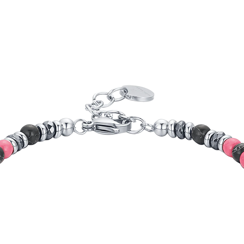BRACCIALE IN ACCIAIO CON PIETRE ROSA E NERE - Image 5
