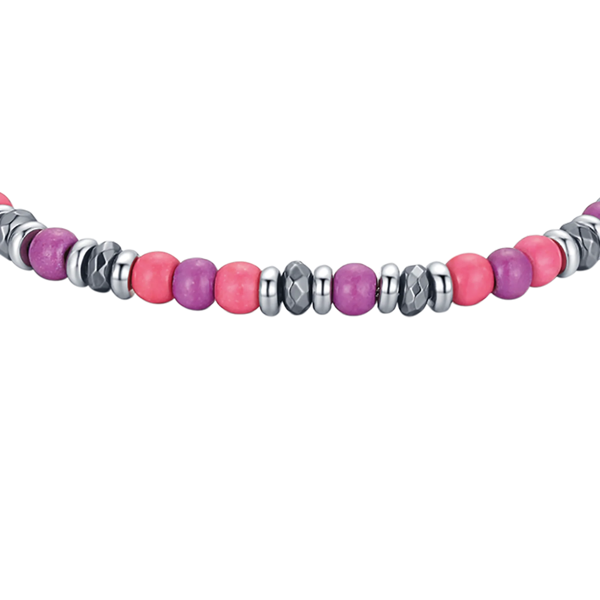 BRACCIALE IN ACCIAIO CON PIETRE ROSA E VIOLA - Image 4