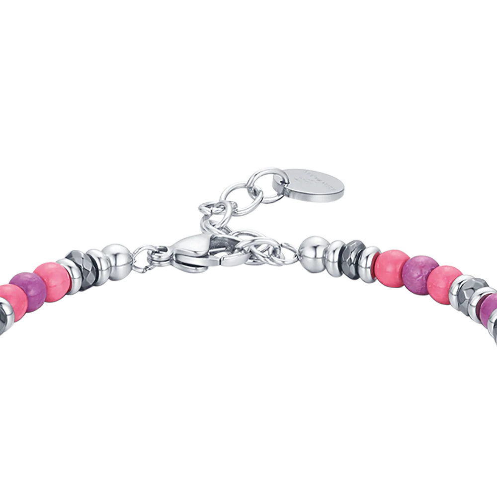 BRACCIALE IN ACCIAIO CON PIETRE ROSA E VIOLA - Image 5