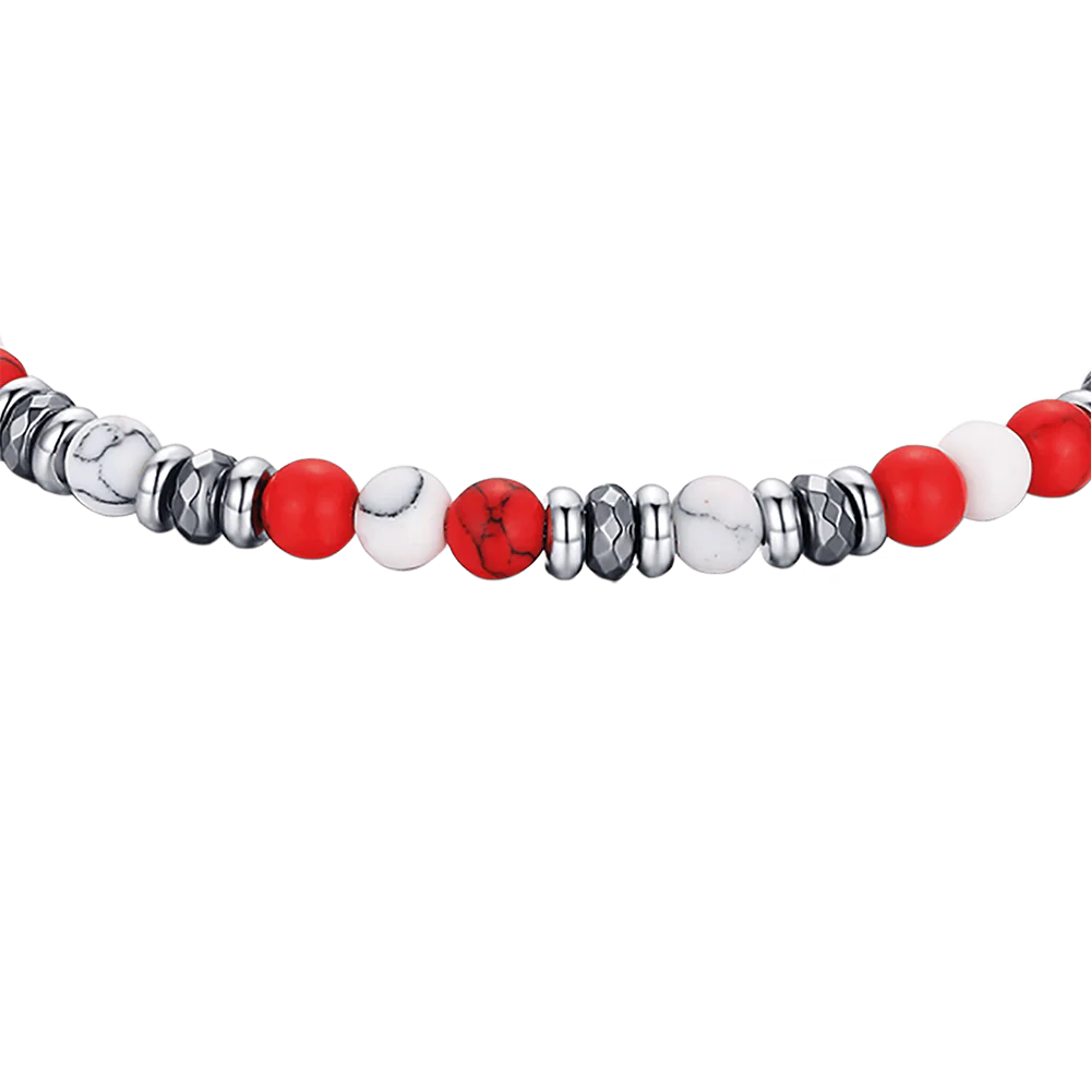 BRACCIALE IN ACCIAIO CON PIETRE ROSSE E BIANCHE - Image 4