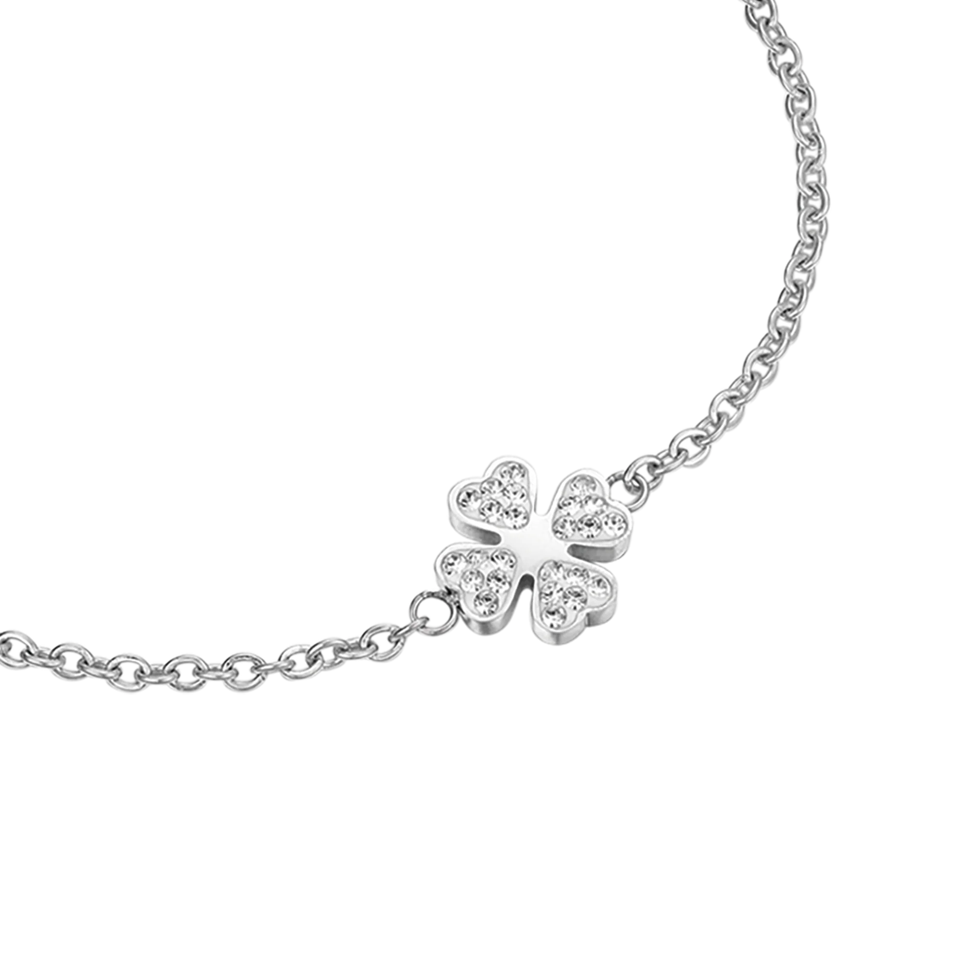 BRACCIALE DONNA IN ACCIAIO CON QUADRIFOGLIO E CRISTALLI - Image 4