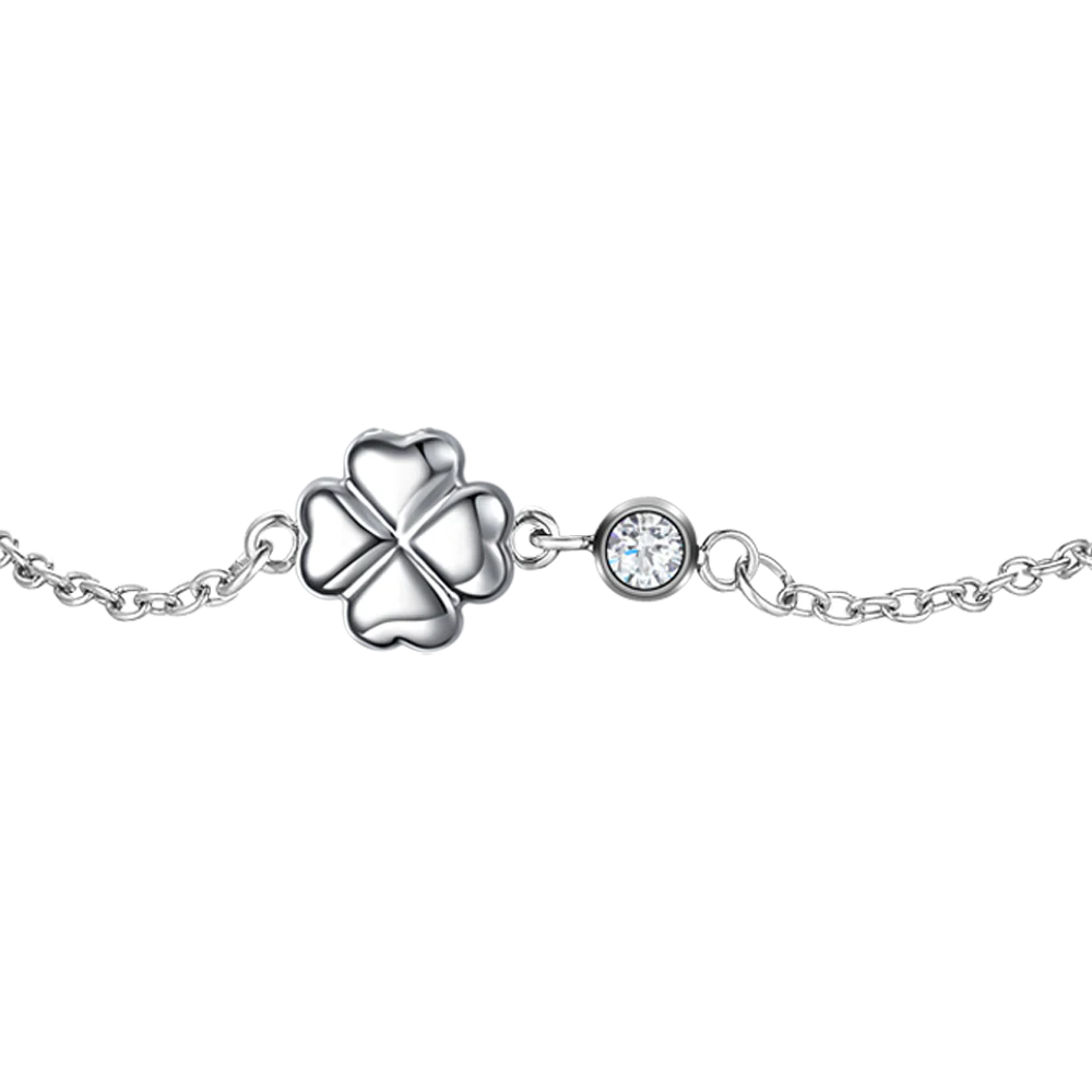 BRACCIALE IN ACCIAIO CON QUADRIFOGLIO E CRISTALLO BIANCO - Image 2