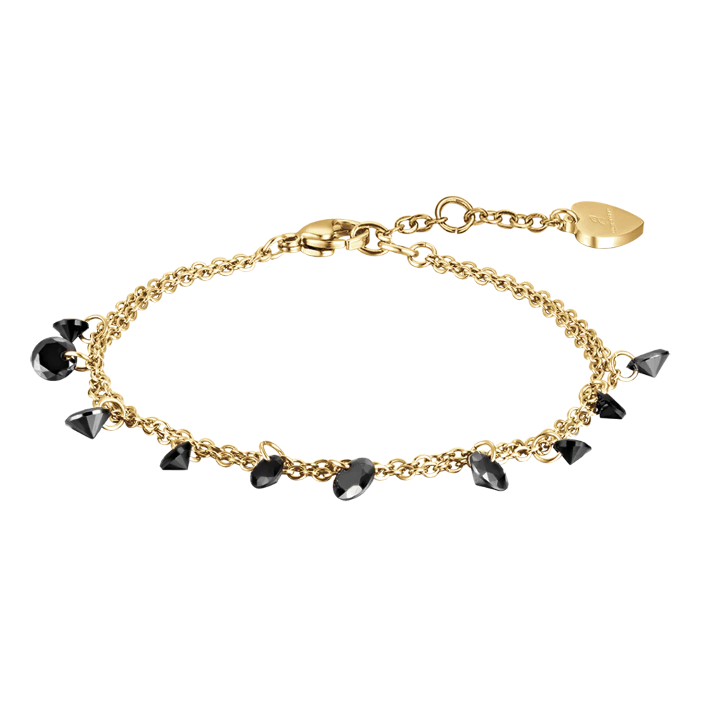 BRACCIALE DONNA IN ACCIAIO DORATO CON CRISTALLI NERI
