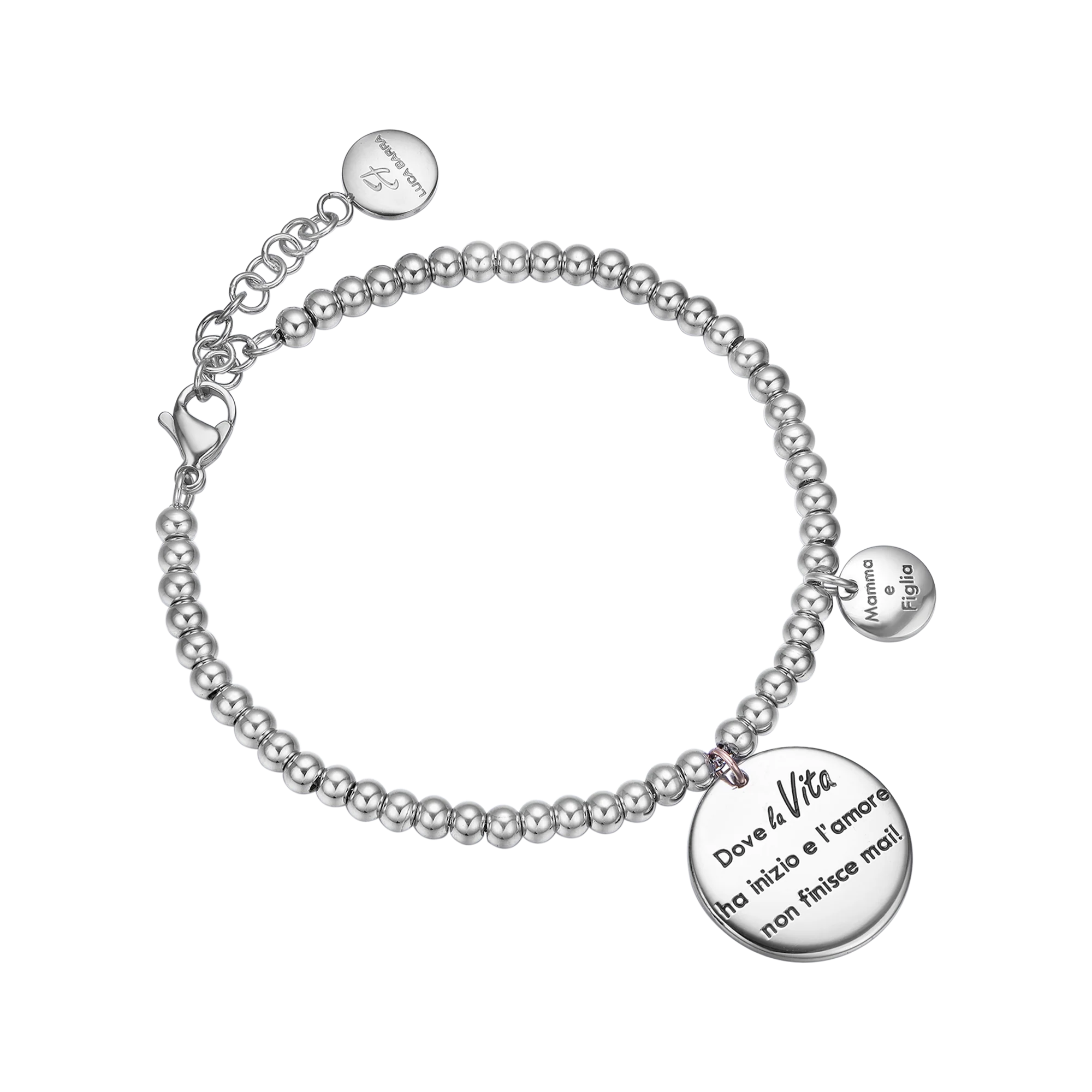 BRACCIALE IN ACCIAIO "DOVE LA VITA HA INIZIO E L'AMORE NON FINISCE MAI"