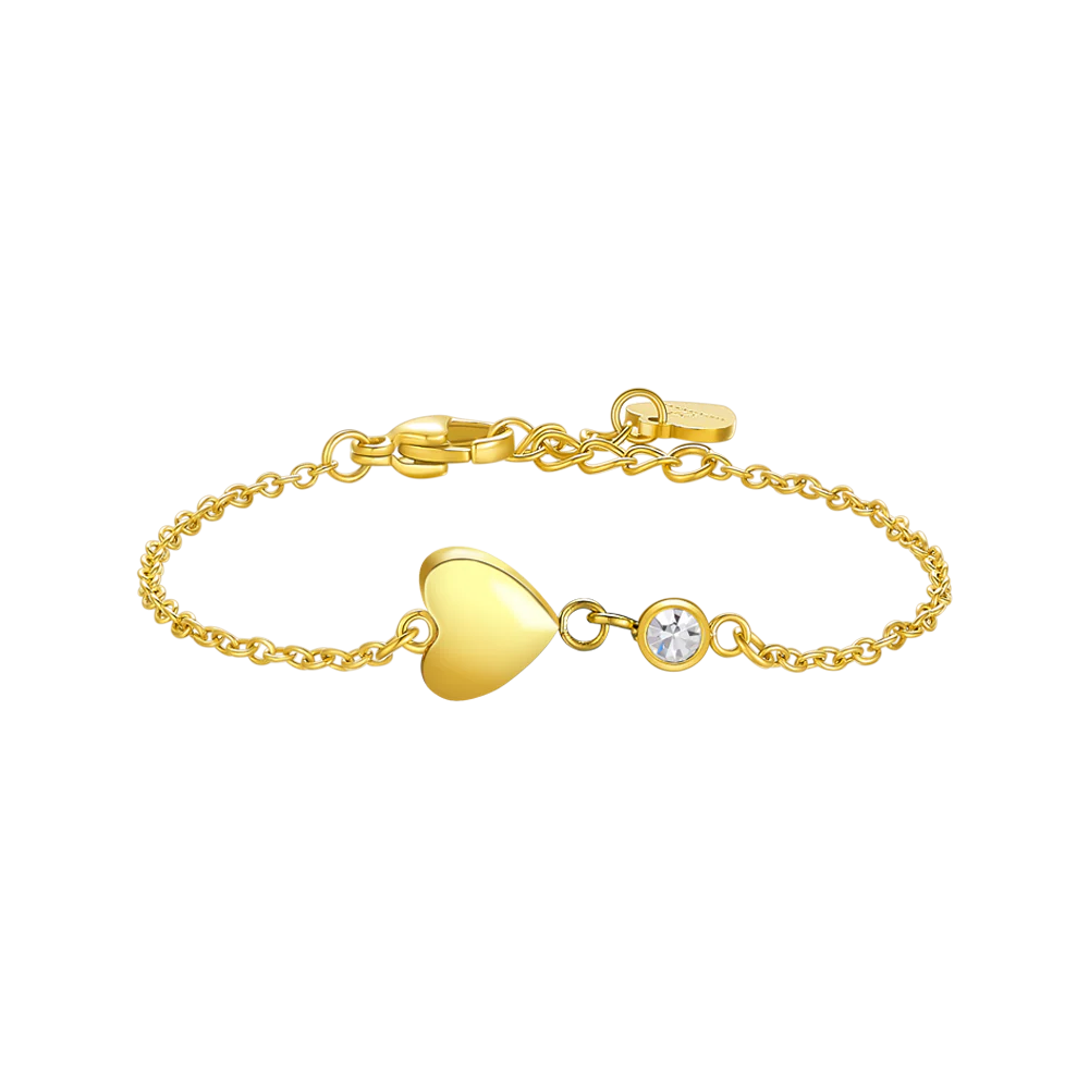 BRACCIALE IN ACCIAIO E  IP GOLD CON CUORE E CRISTALLO BIANCO
