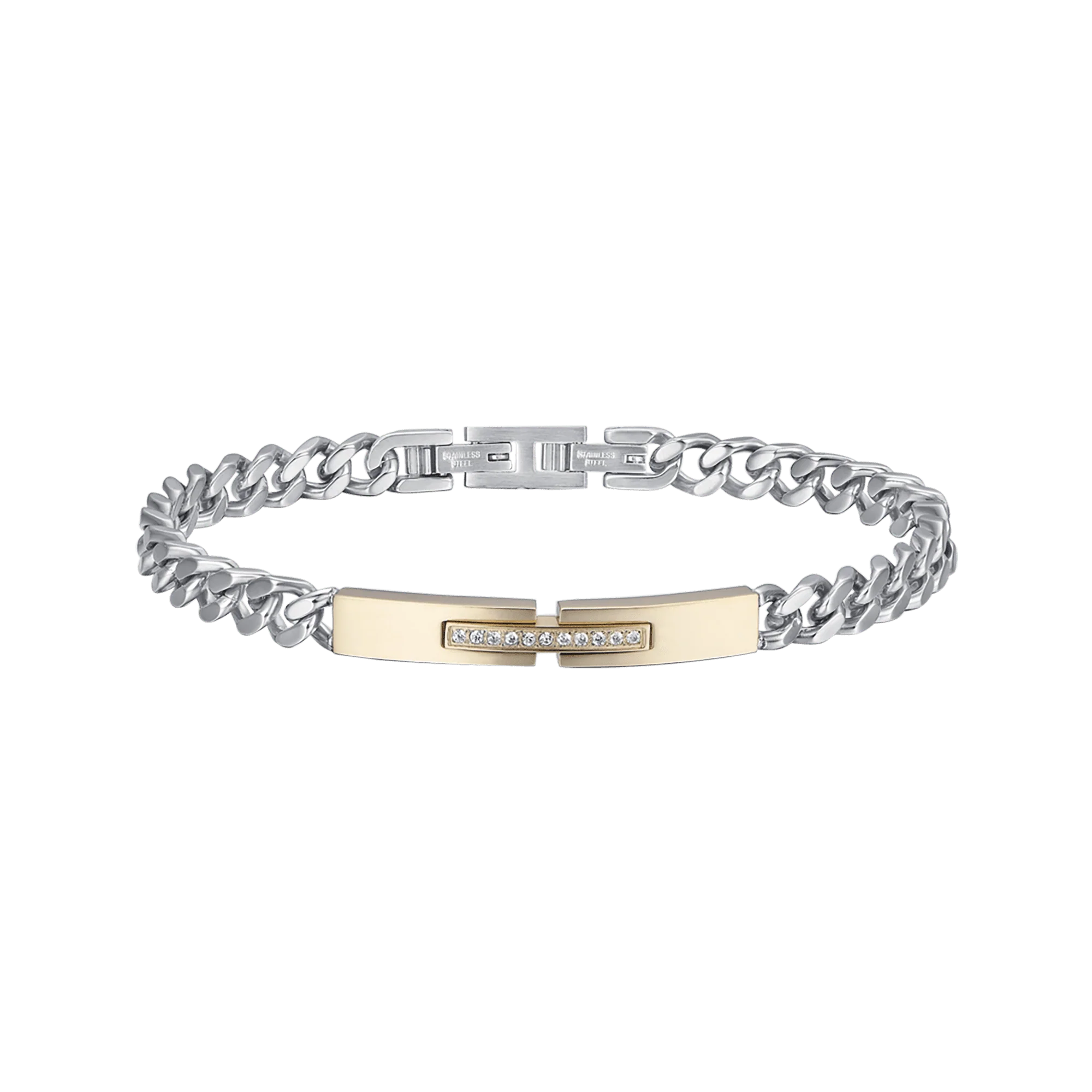 BRACCIALE UOMO IN ACCIAIO IP GOLD CON CRISTALLI BIANCHI