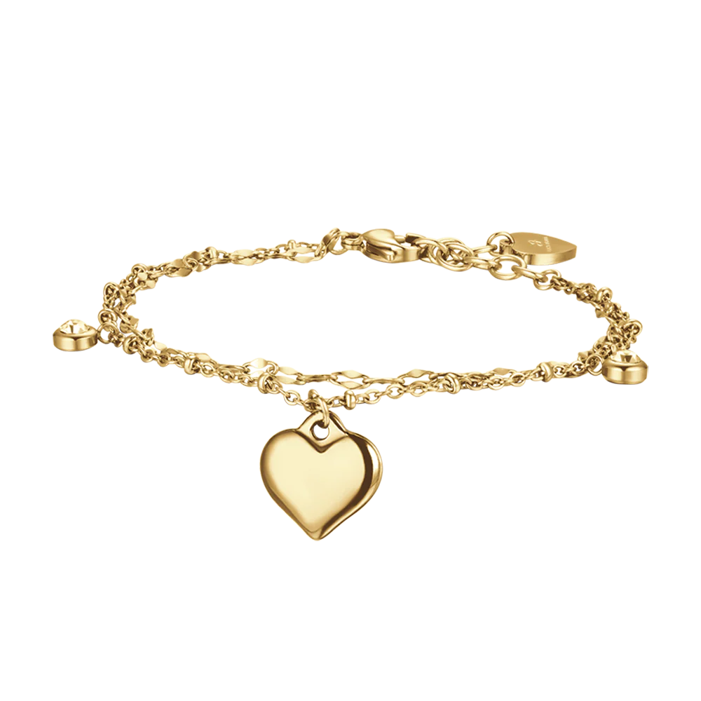 BRACCIALE DONNA IN ACCIAIO IP GOLD CON CUORE E CRISTALLI BIANCHI