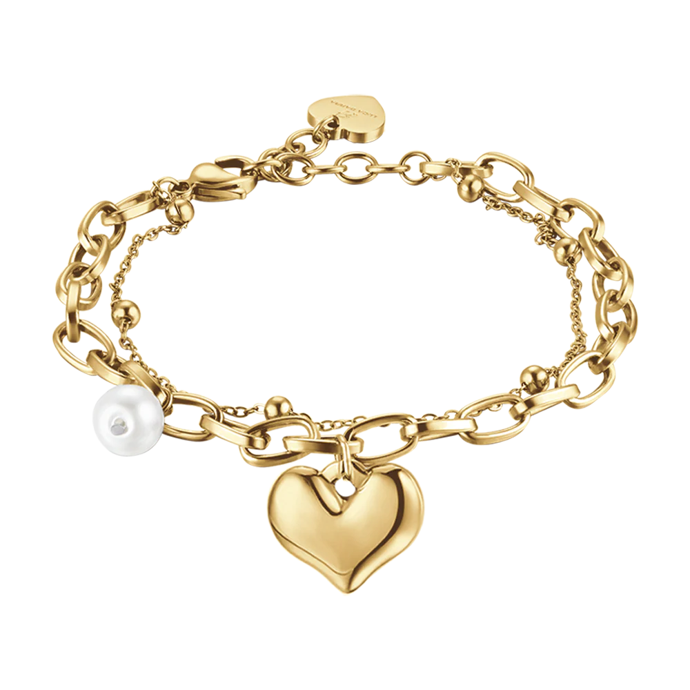 BRACCIALE DONNA IN ACCIAIO CON CUORE E PERLE - Image 7