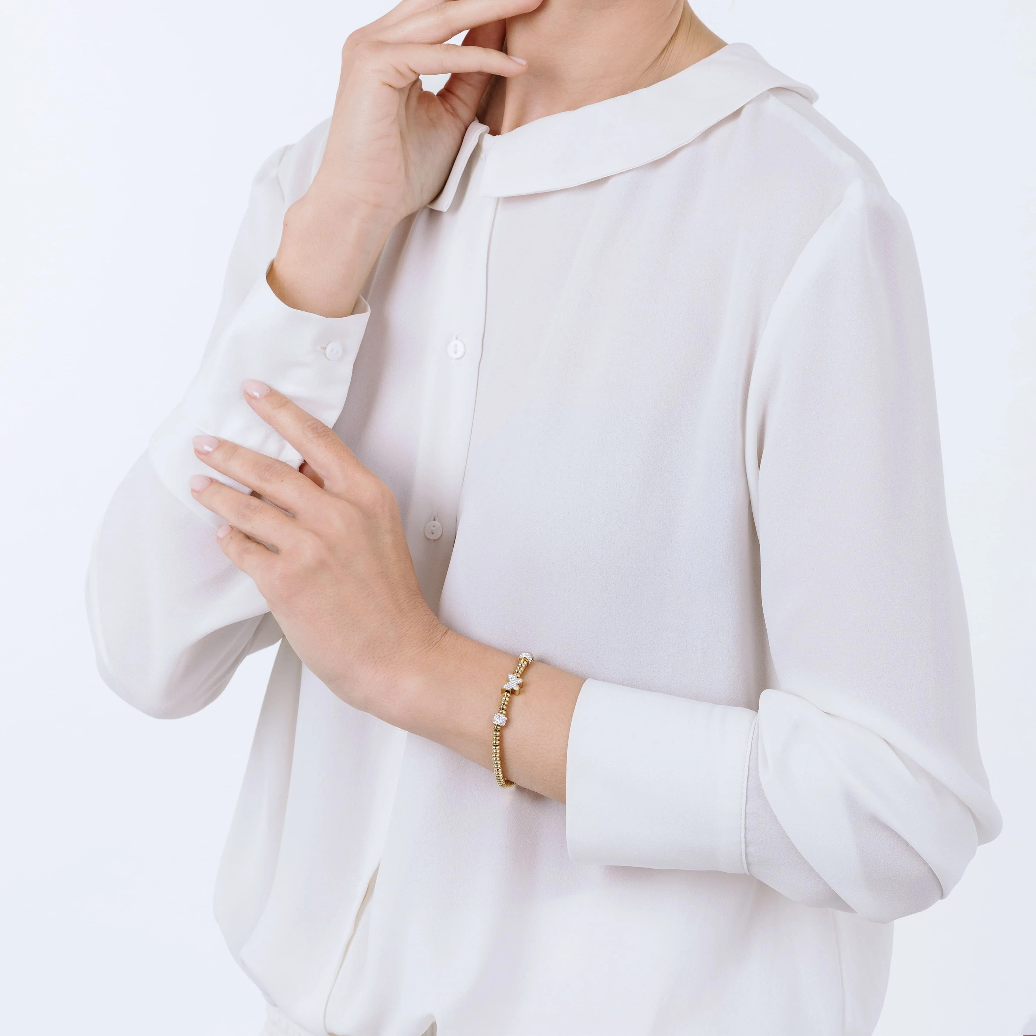 BRACCIALE IN ACCIAIO IP GOLD CON FARFALLA CON CRISTALLI BIANCHI - Image 3