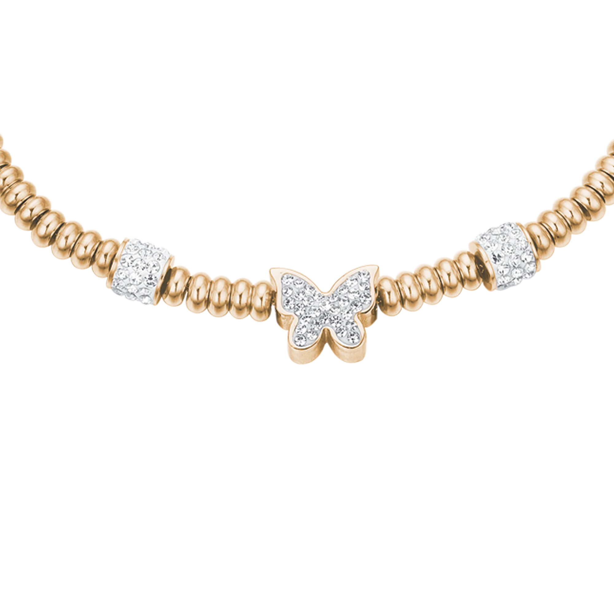 BRACCIALE IN ACCIAIO IP GOLD CON FARFALLA CON CRISTALLI BIANCHI - Image 4