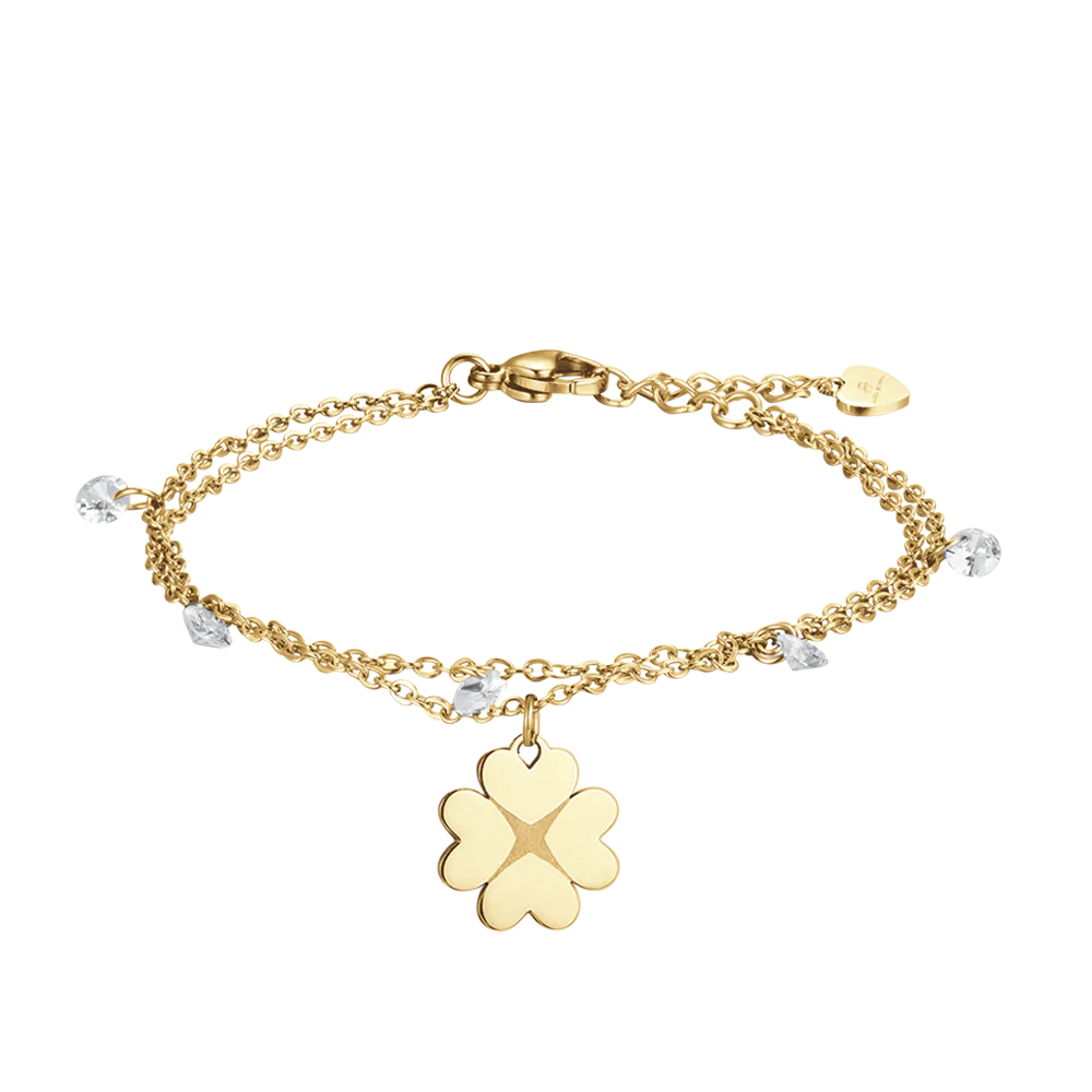 BRACCIALE DONNA IN ACCIAIO IP GOLD CON QUADRIFOGLIO E CRISTALLI