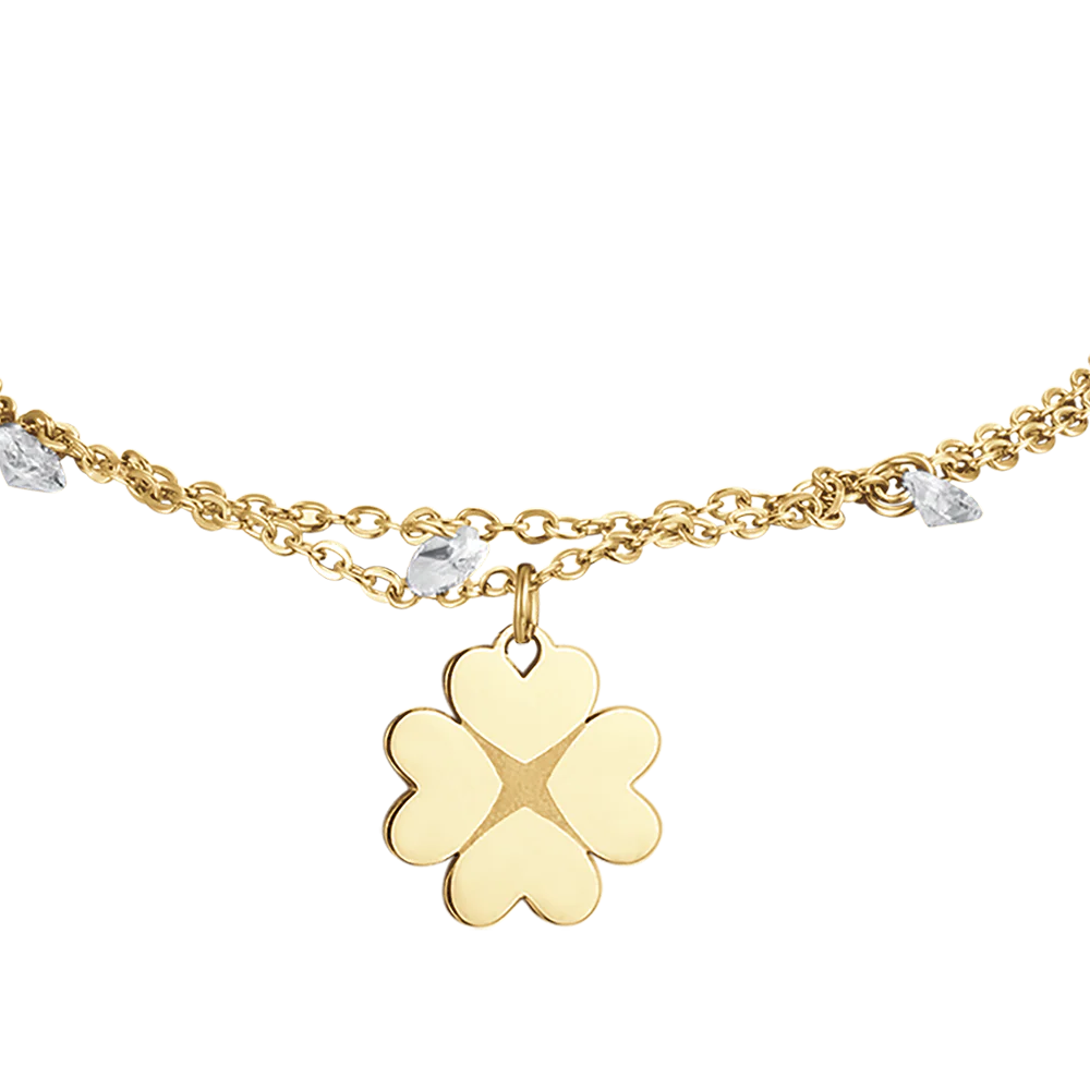 BRACCIALE DONNA IN ACCIAIO IP GOLD CON QUADRIFOGLIO E CRISTALLI - Image 4