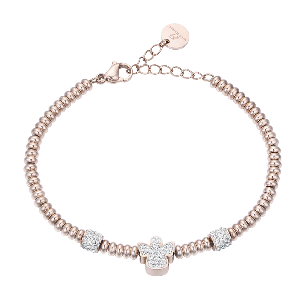 BRACCIALE IN ACCIAIO IP ROSE CON ANGELO CON CRISTALLI BIANCHI
