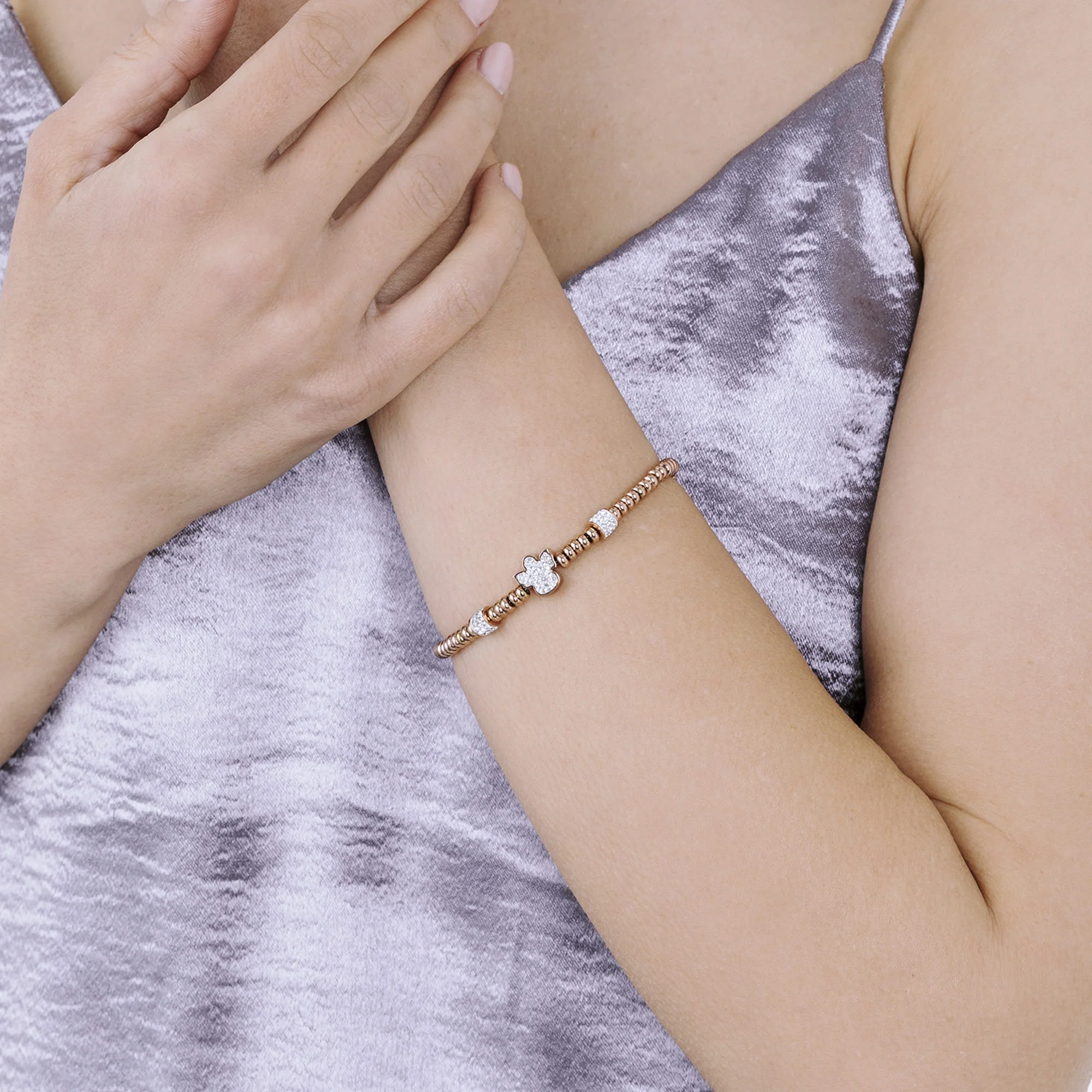 BRACCIALE IN ACCIAIO IP ROSE CON ANGELO CON CRISTALLI BIANCHI - Image 2
