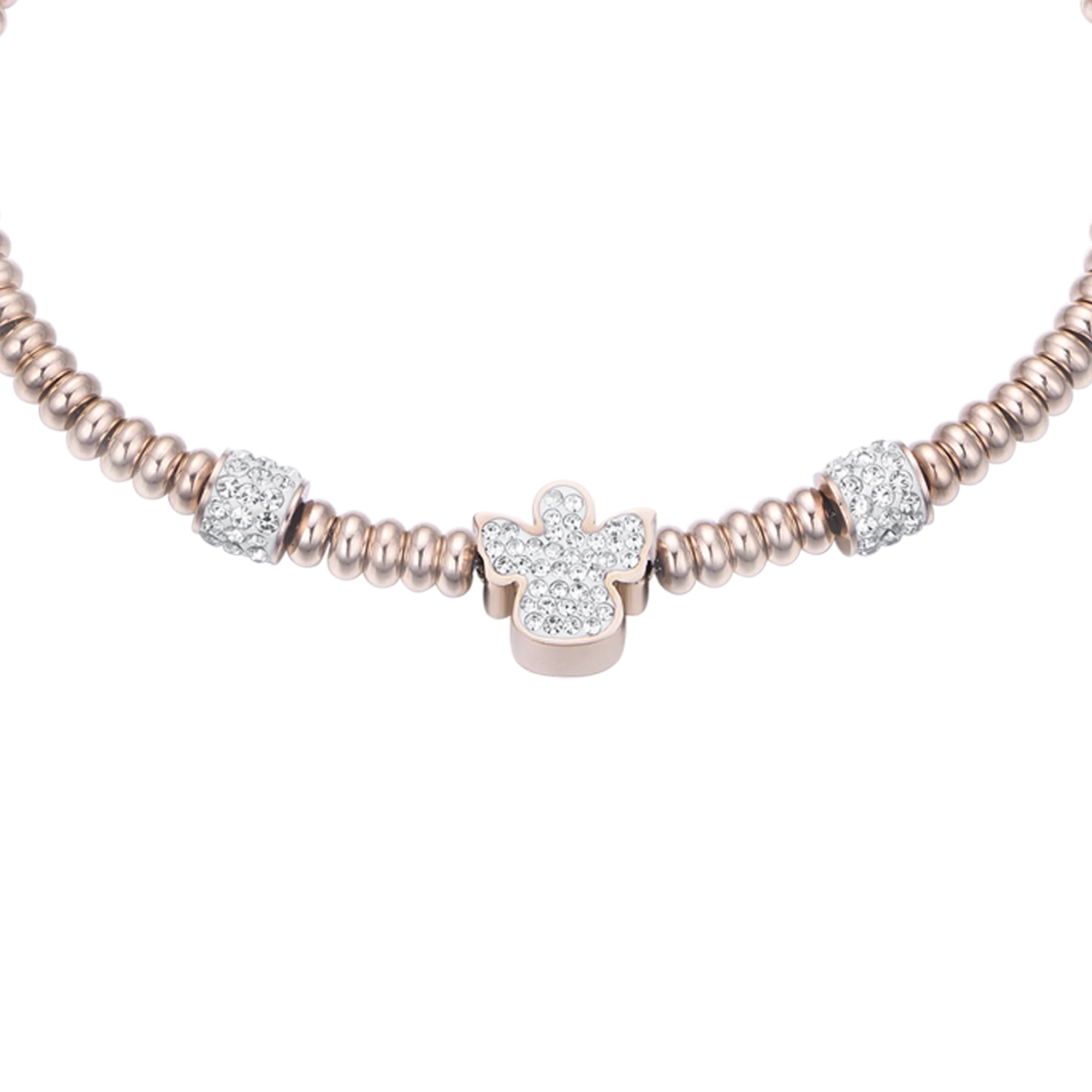 BRACCIALE IN ACCIAIO IP ROSE CON ANGELO CON CRISTALLI BIANCHI - Image 4