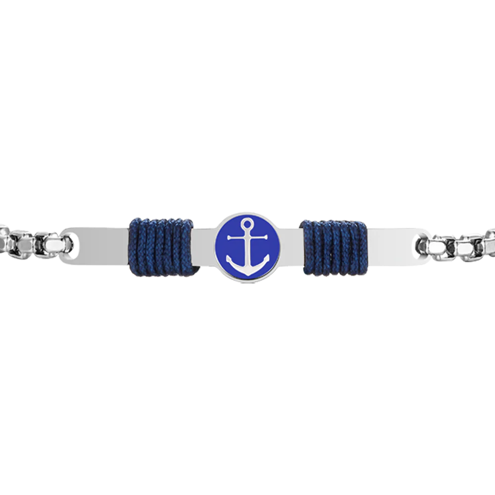 BRACCIALE IN ACCIAIO, PIASTRA CON SMALTO BLU E  ANCORA E CORDA BLU - Image 4
