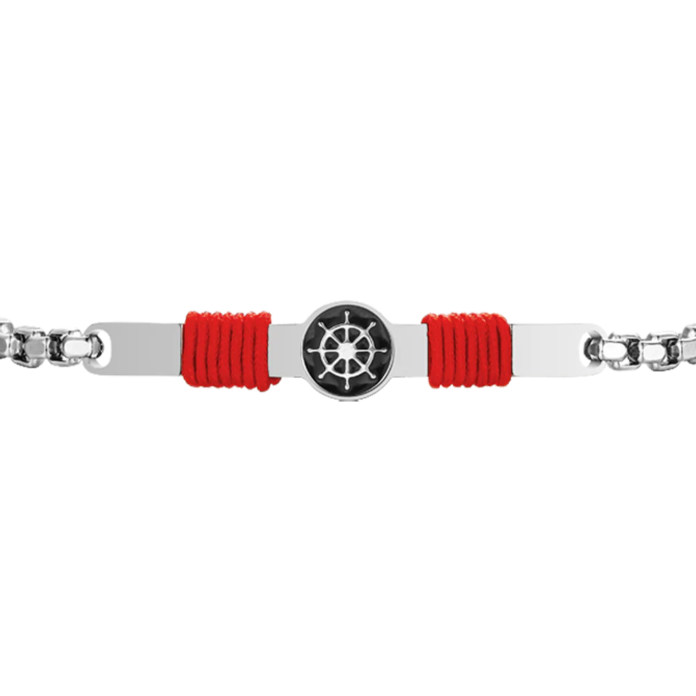BRACCIALE IN ACCIAIO, PIASTRA CON SMALTO NERO E TIMONE E CORDA ROSSA - Image 4