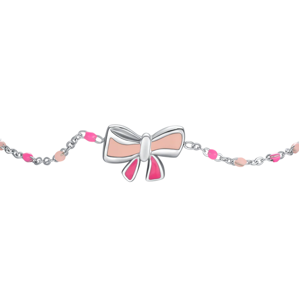 BRACCIALE IN ACCIAO, FIOCCO CON SMALTO ROSA E FUCSIA E PIETRE COLORATE - Image 2