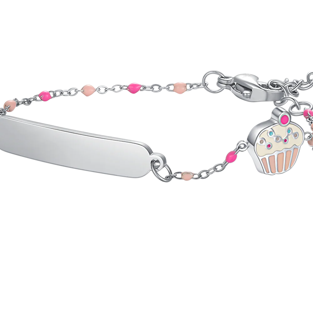 BRACCIALE IN ACCIAO, PIASTRA CON SMALTO ROSA E FUCSIA E PIETRE COLORATE - Image 2