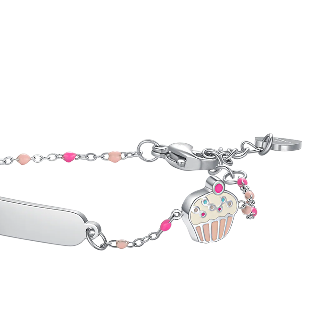 BRACCIALE IN ACCIAO, PIASTRA CON SMALTO ROSA E FUCSIA E PIETRE COLORATE - Image 3