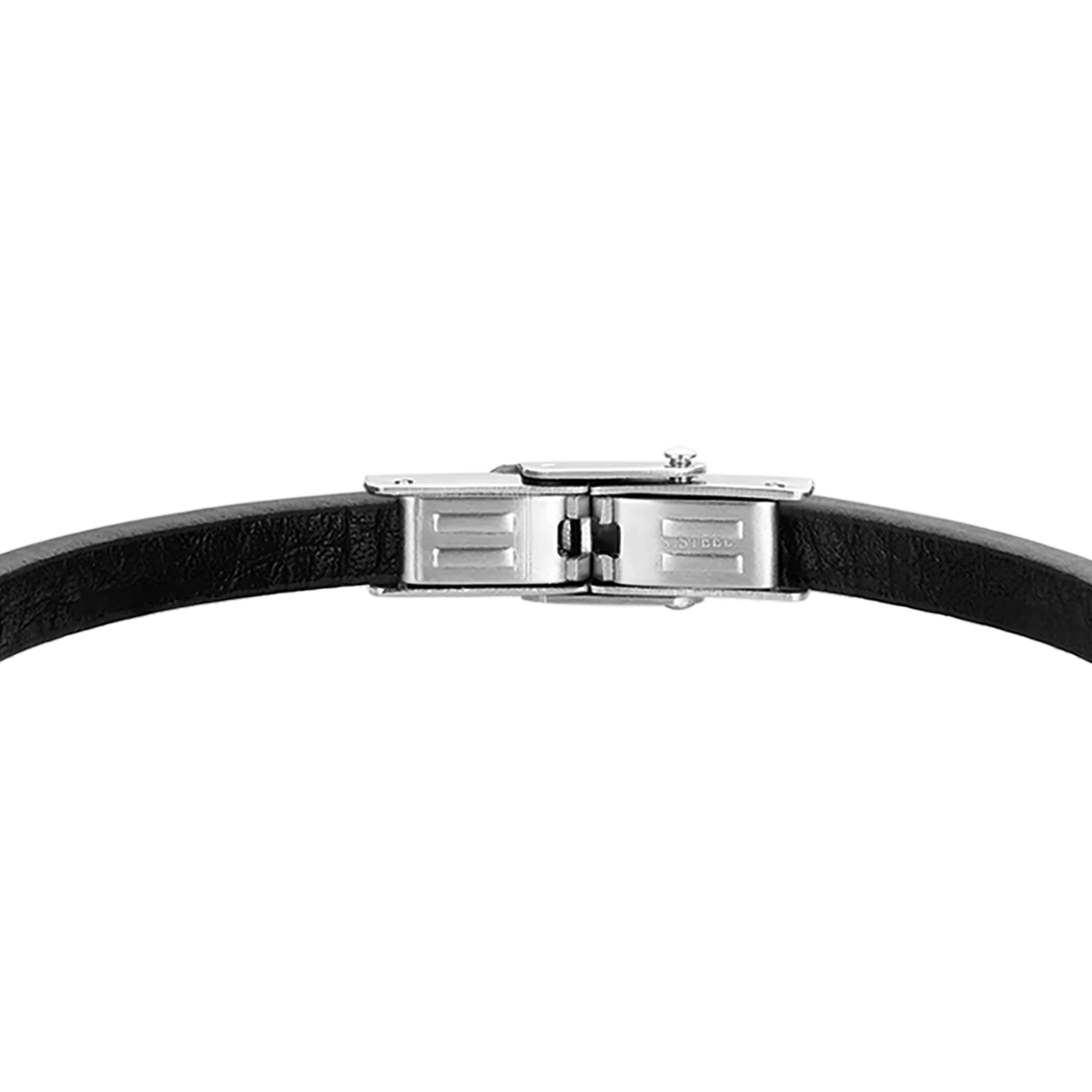 BRACCIALE UOMO IN CUOIO NERO CON PIASTRA IN ACCIAIO - Image 5