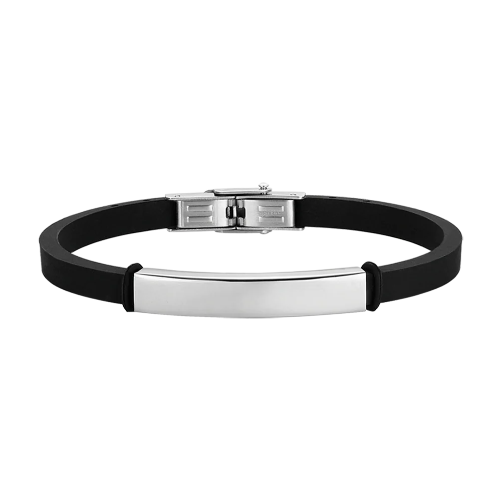 BRACCIALE UOMO IN SILICONE NERO CON PIASTRA IN ACCIAIO