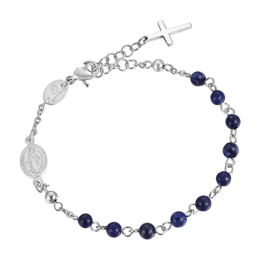 BRACCIALE UOMO ROSARIO IN ACCIAIO CON PIETRE LAPIS