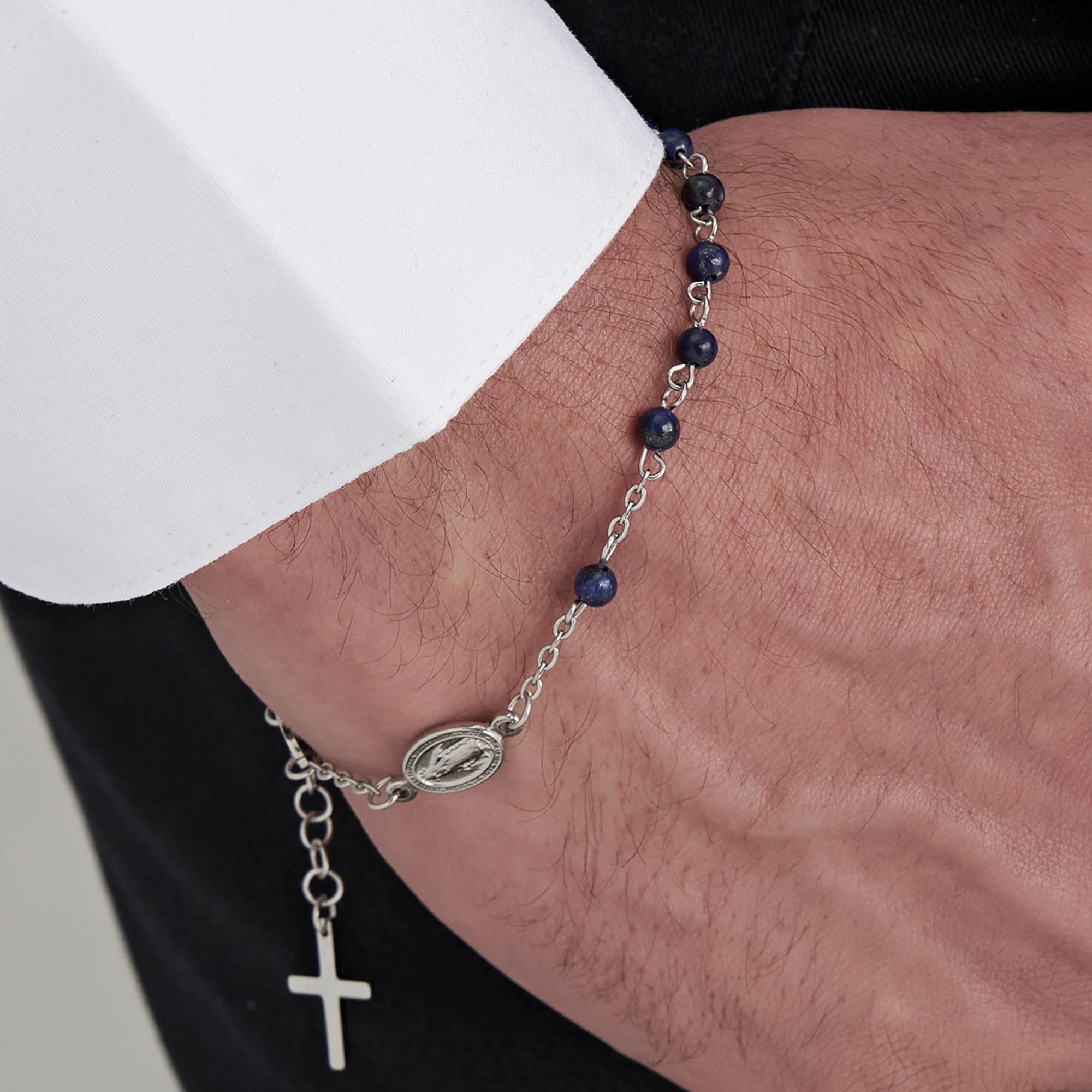 BRACCIALE UOMO ROSARIO IN ACCIAIO CON PIETRE LAPIS - Image 2