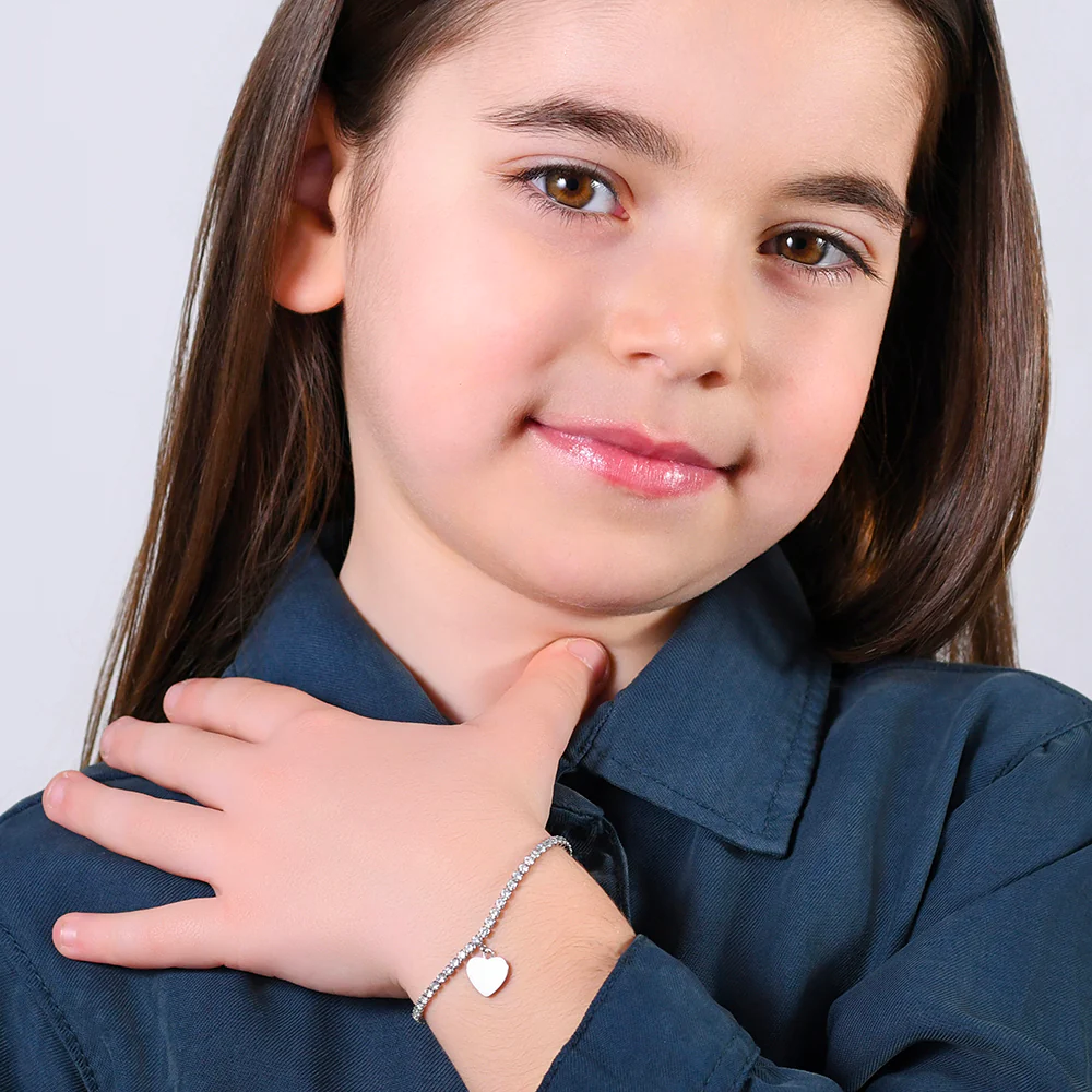 BRACCIALE TENNIS BAMBINA IN ACCIAIO CON CRISTALLI BIANCHI E CUORE - Image 3