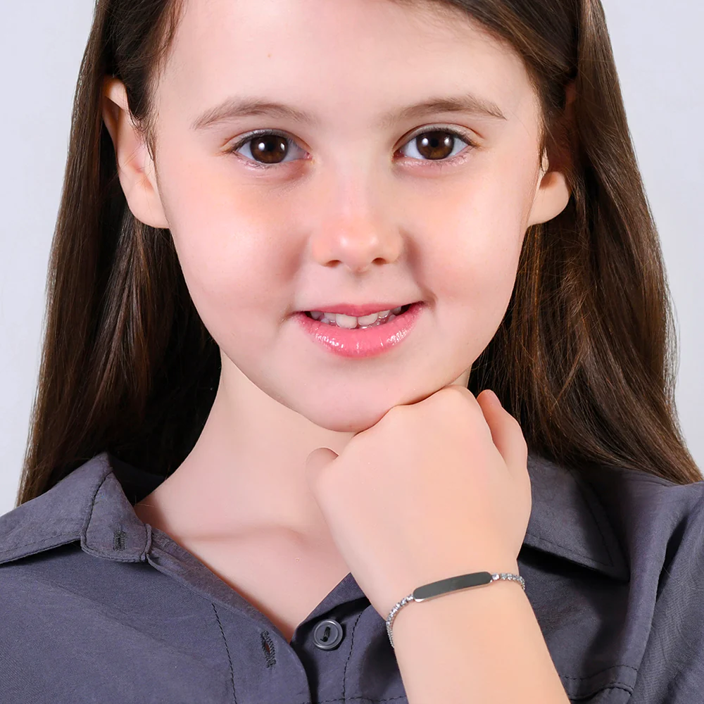 BRACCIALE TENNIS BAMBINA IN ACCIAIO CON CRISTALLI BIANCHI E PIASTRA - Image 3
