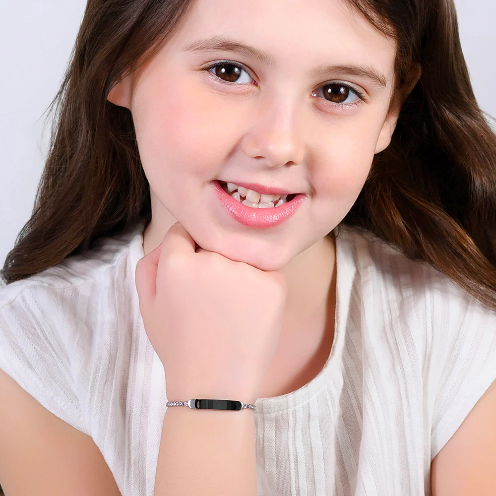 BRACCIALE TENNIS BAMBINA IN ACCIAIO CON CRISTALLI ROSA E PIASTRA - Image 3