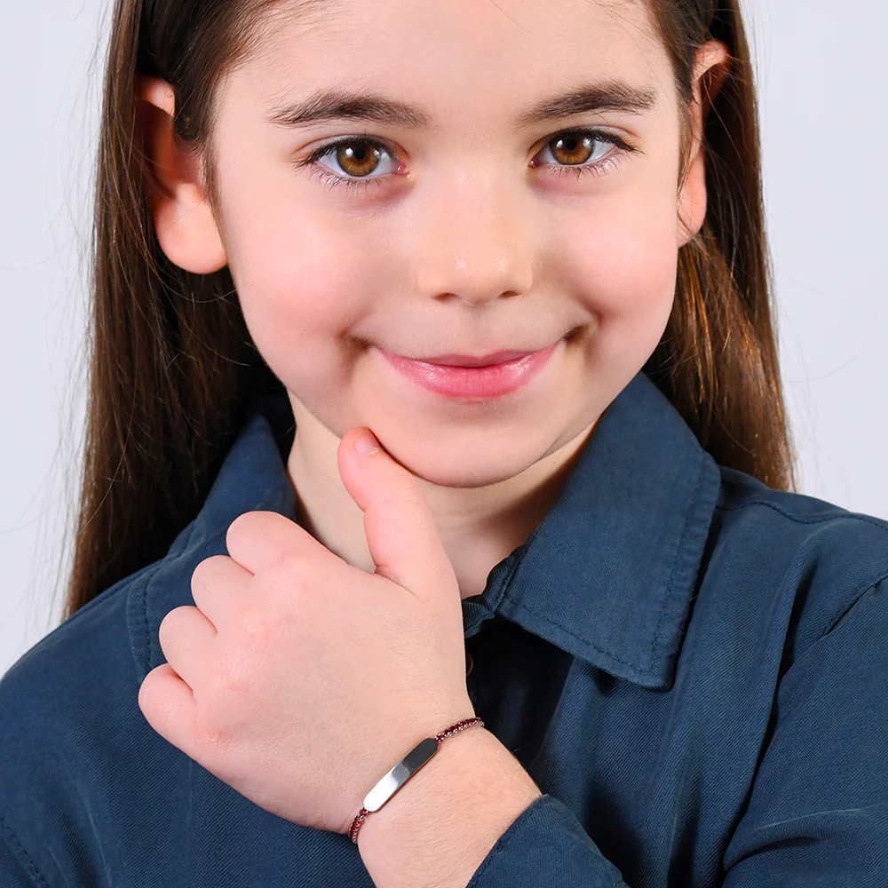 BRACCIALE TENNIS BAMBINA IN ACCIAIO CON CRISTALLI ROSSI E PIASTRA - Image 3