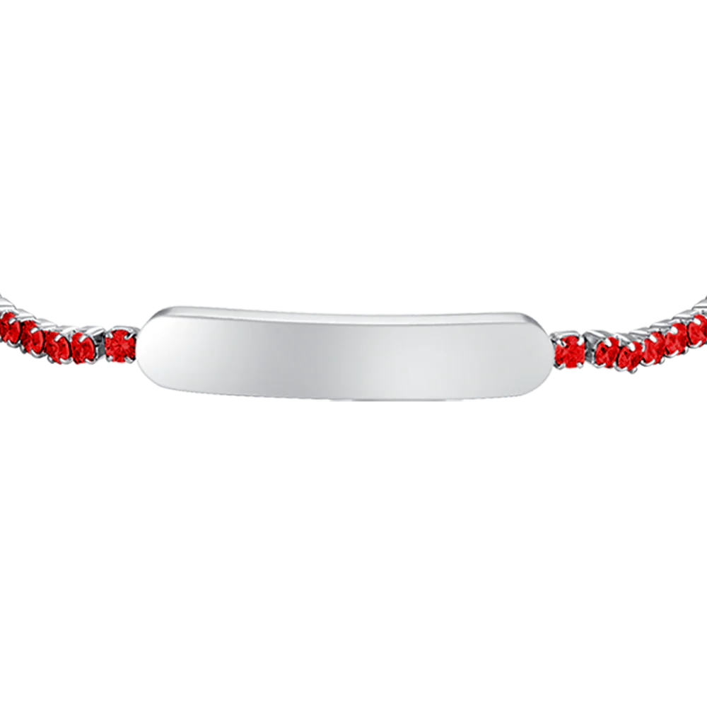 BRACCIALE TENNIS BAMBINA IN ACCIAIO CON CRISTALLI ROSSI E PIASTRA - Image 4