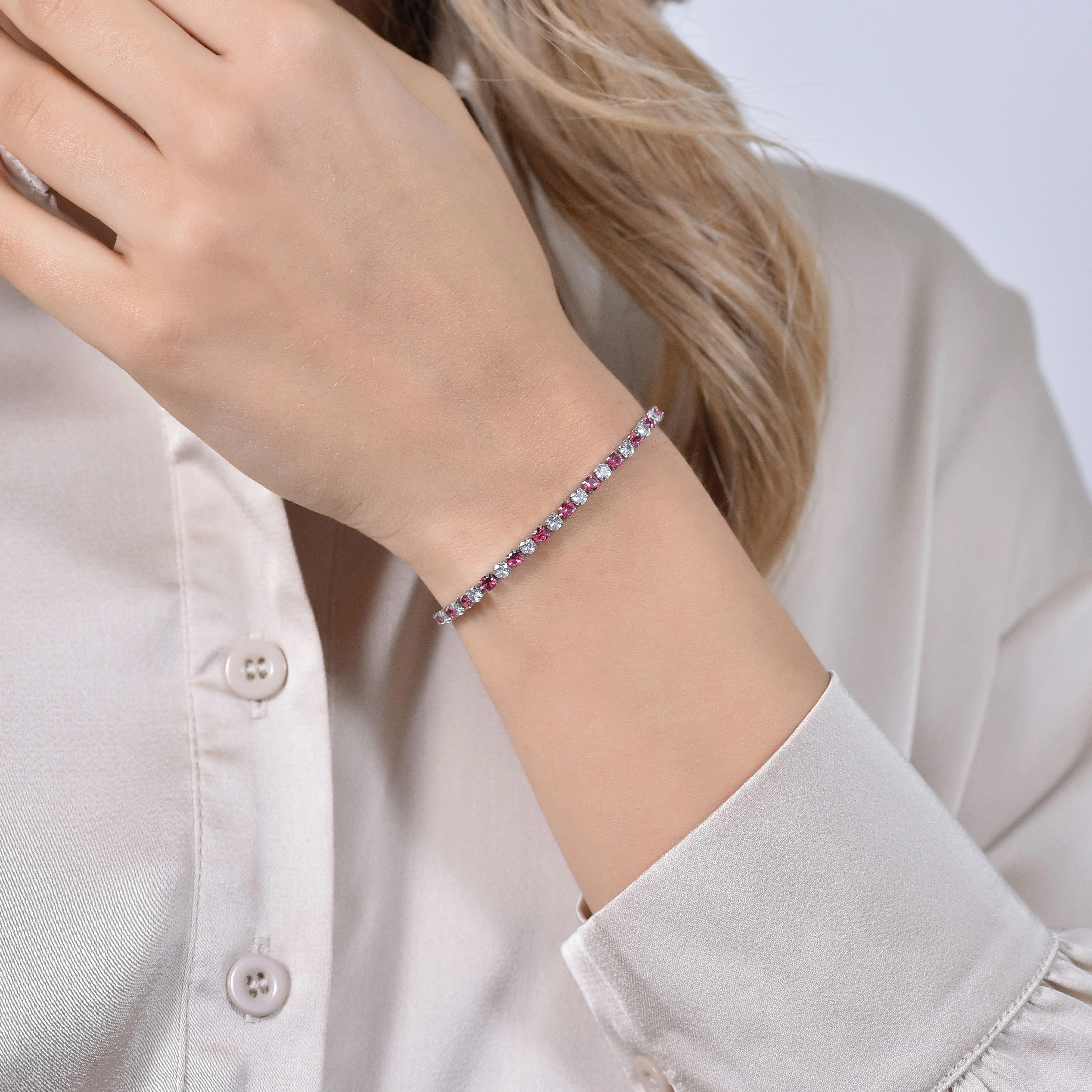 BRACCIALE TENNIS DONNA CRISTALLI ROSSI E BIANCHI - Image 2
