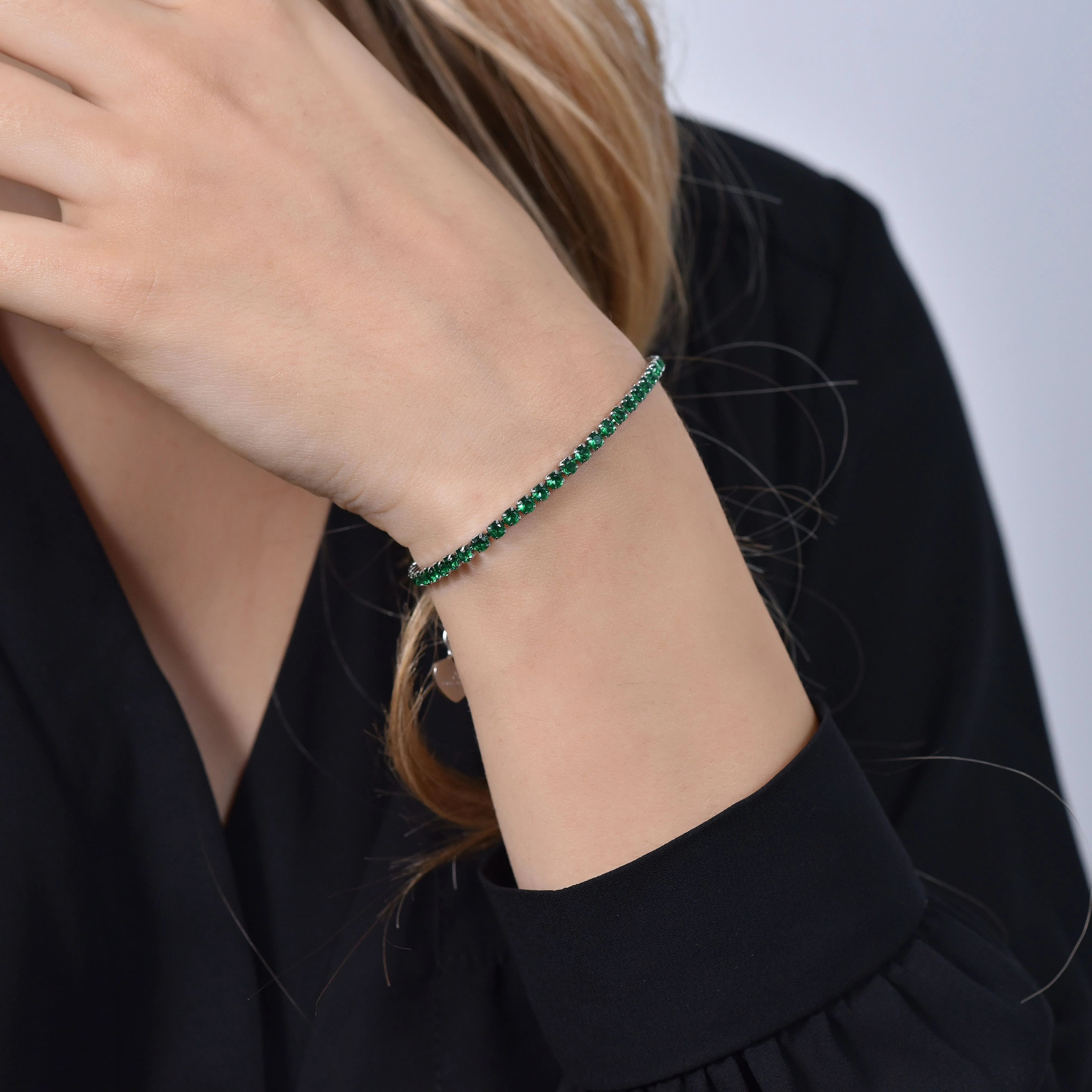 BRACCIALE TENNIS DONNA CRISTALLI VERDI - Image 2