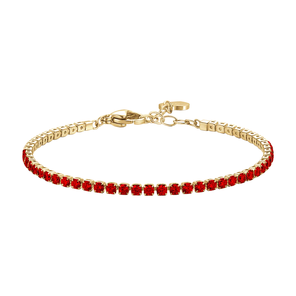 BRACCIALE TENNIS DONNA IN ACCIAIO COLORE ORO CON ZIRCONI ROSSI