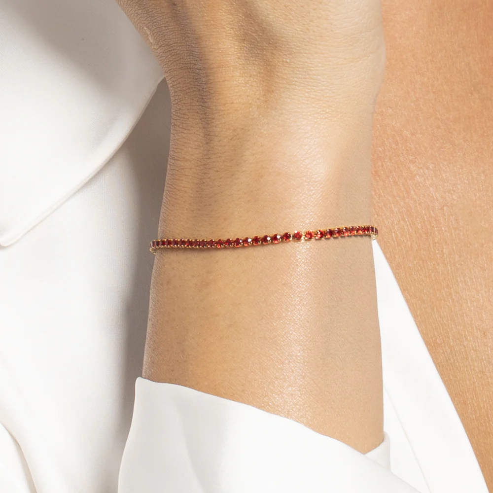 BRACCIALE TENNIS DONNA IN ACCIAIO COLORE ORO CON ZIRCONI ROSSI - Image 2