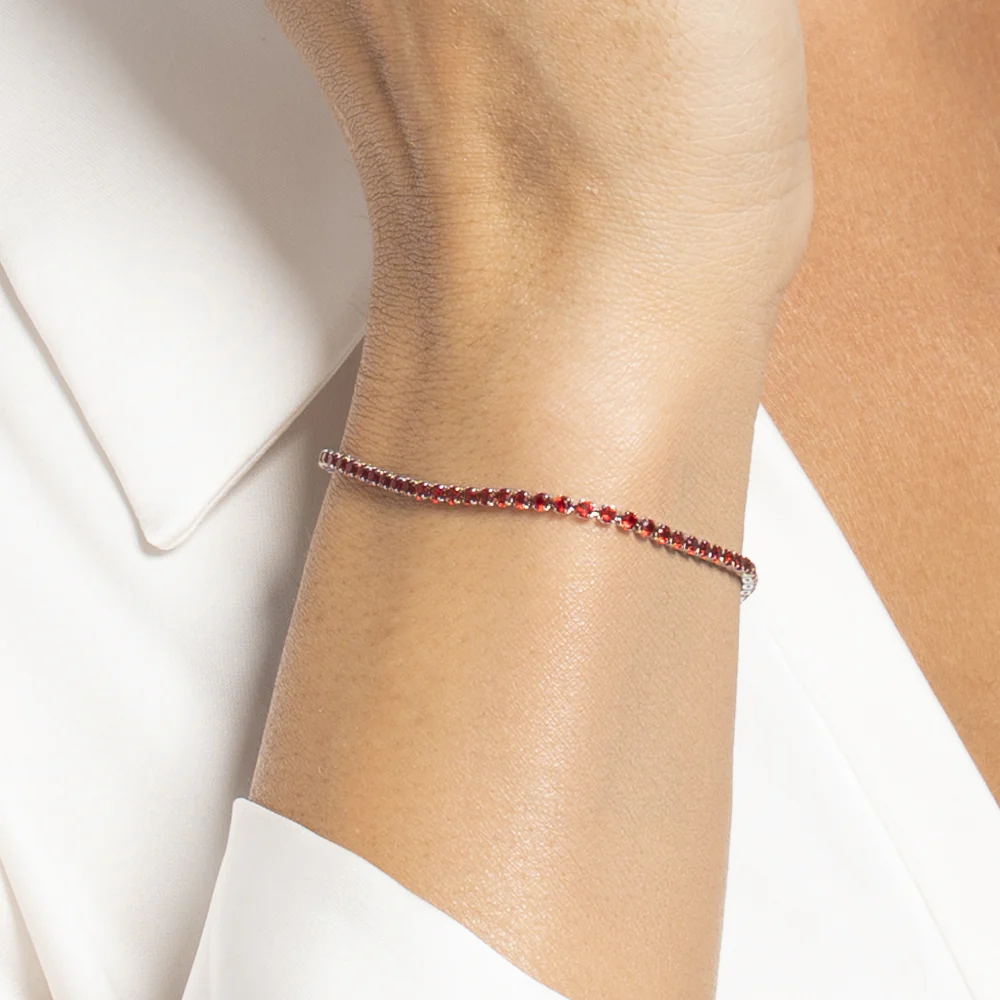 BRACCIALE TENNIS DONNA IN ACCIAIO CON ZIRCONI ROSSI - Image 2
