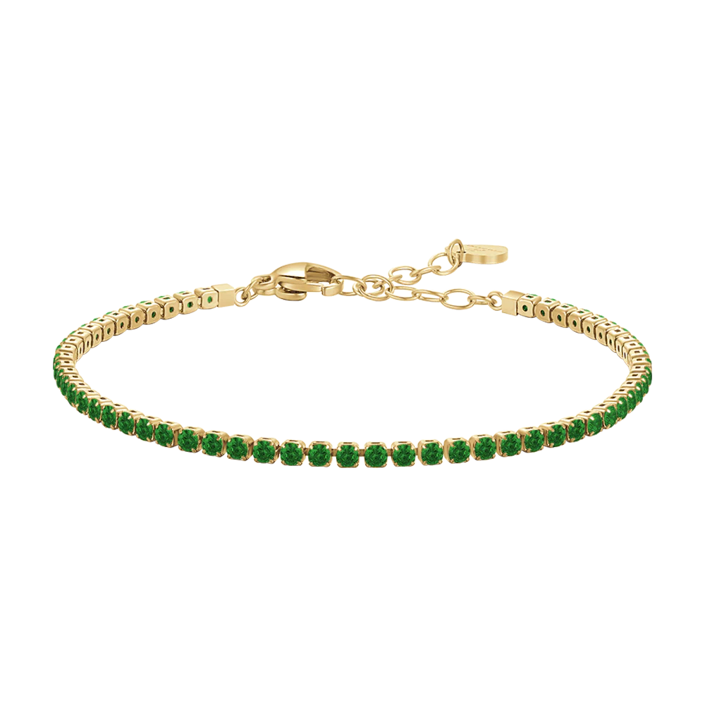 BRACCIALE TENNIS DONNA IN ACCIAIO COLORE ORO CON ZIRCONI VERDI