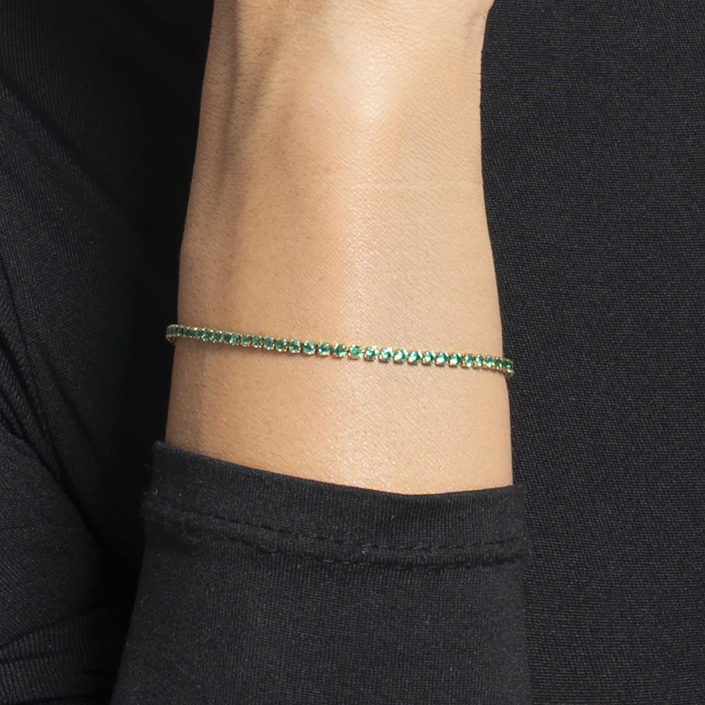 BRACCIALE TENNIS DONNA IN ACCIAIO COLORE ORO CON ZIRCONI VERDI - Image 2
